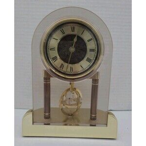 Linden Lucite & Shiny Brass Desk Clock Perpetual Motion 8" West Germany READ
